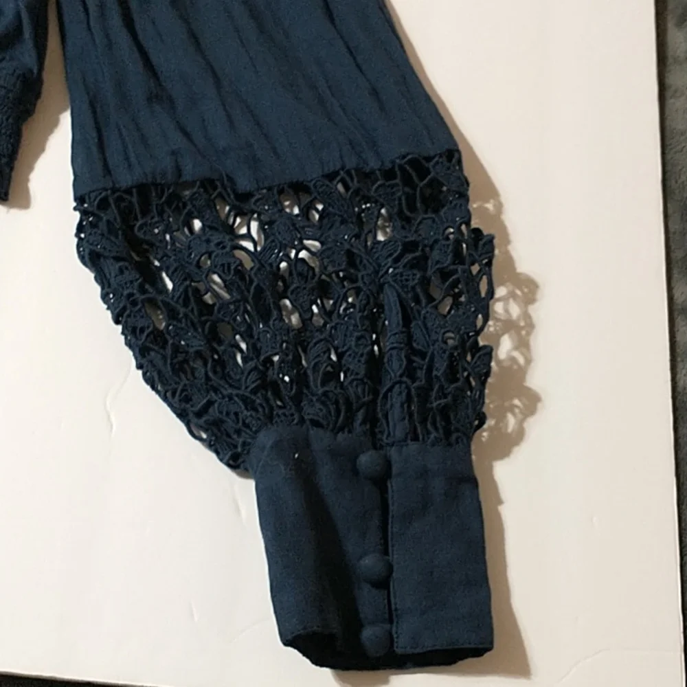 Free People Santa Paula Navy blue long sleeve blouse women size XS